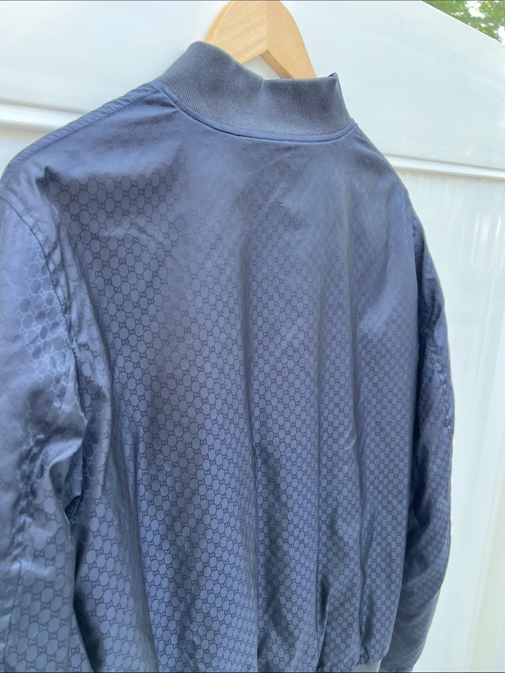 Authentic Gucci Reversible GG Monogram Nylon Bomber Jacket Navy Blue IT 50 LARGE